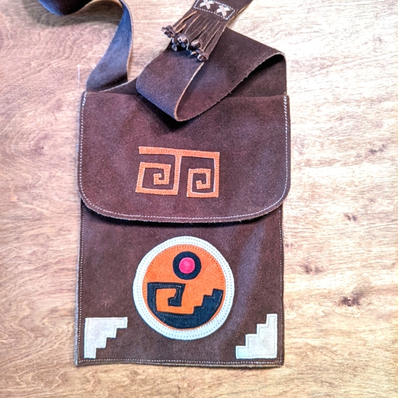 Mexico Aztec Design Suede Purse Crossbody - Picture 2 of 12